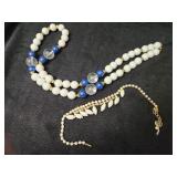 VTG White Glass Choker & Beaded Necklace