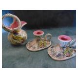 VTG Hull Candle Holders, Honey Jug 'Blossom Flite'