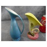 VTG Hull Cornucopia Vase & Red Wing Blue Pitcher