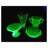 VTG Uranium Glass Bowl, Glasses, Sugar Bowl