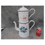 Antique Hand-Painted French Enamelware Coffee Pot