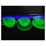 VTG Hocking Glass 'Block Optic' Cups & Saucers