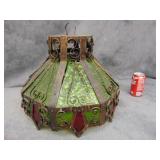Antique Wrought Iron & Glass Hanging Lamp Shade