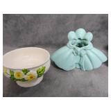 VTG Haeger 'Triple Girl' Vase & Lefton Footed Bowl