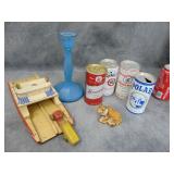 Antique Wood Ferry Boat, Candleholder, Beer Cans