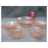 VTG Pink Depression Glass Berry Set 'Petalware'