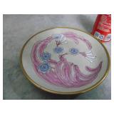 VTG Porcelain Chinoiserie Enamel Floral Brass Bowl