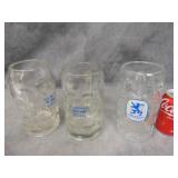 Three Large Heavy Glass Beer Steins