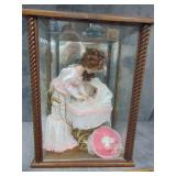 Porcelain Dolls in Wood Display Case