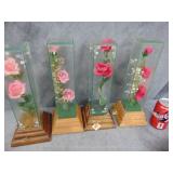 Four Wood & Glass Rose Music Boxes