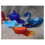 VTG Fenton Glass Slippers & VTG Viking Swan Dish