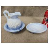 VTG Blue Slag Glass Pitcher, Bowl, & Plate, Avon