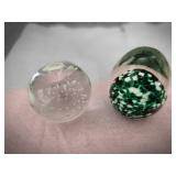 Two Glass Paperweights, 1 is apple shaped