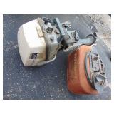 Johnson Boat Motor and Gas Can, pulls freely