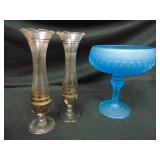VTG Indiana Glass Pedestal Bowl & Bud Vases