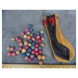 Leather Marble Bag & VTG Clay Marbles