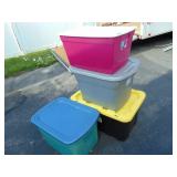 Four Totes with Lids, 2 lids have cracks