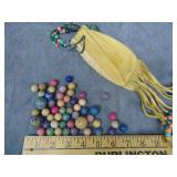 VTG Leather Marble Bag and Clay Marbles