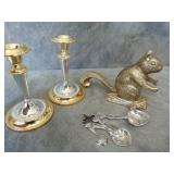 Brass Nutcracker, Candlesticks & Measuring Spoons