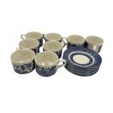 England Blue and White Cups and Saucers