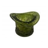 Fenton Daisy and Button green glass top hat 3"h.,