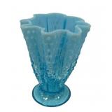 8"h., 6"w Fenton Art Glass Blue Opalescent Ruffl