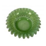 Fenton green opalescent Ruffled Rim Bowl 5"w