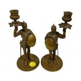 9"h 1930s Brass Knight Candlesticks