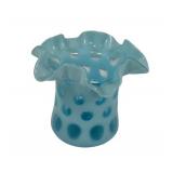 Fenton Blue Opalescent Coin Dot Hat Vase.  3"h