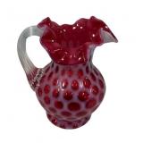 Fenton Cranberry Coin Glass Pitcher 5"h