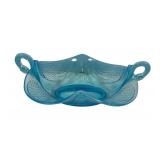 5"h., 14"w Fenton Art Glass blue opalescent swan