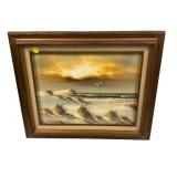 VTG Seashore Painting on Canvas 20"h., 24"w