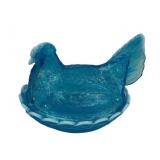 Fenton Blue Glass Hen on Nest Covered Dish 7"w
