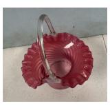 Fenton cranberry glass basket 8"h