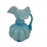 Fenton Art Glass Blue Topaz Overlay Ruffled Melon