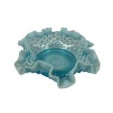 Fenton blue opalescent hobnail ruffled candy dish
