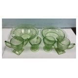 Green Depression Bowls, Creamers and Sugars