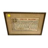 Framed Library Blessing 12"h., 16"w