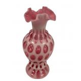 Fenton Cranberry Opalescent Coin Dot Ruffled Vase