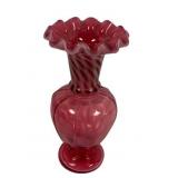 Fenton Cranberry Coin Dot Vase 6"h