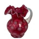 Fenton Cranberry Coin Dot Pitcher 5"h