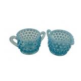 Fenton Blue Hobnail Creamer and Sugar