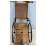 Antique Wooden and Caned Wheel Chair
