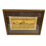 Framed Persian miniature depicting a royal process