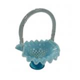 Fenton Blue Opalescent Hobnail glass basket. 6"h