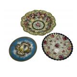 Three Hand Painted Porcelain Bowl and Plates