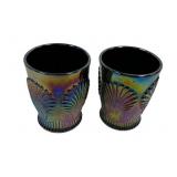 Two Carnival Iridescent Glass Cups 4"h