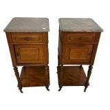 Pair French 19C walnut bedside tables cupboards 34