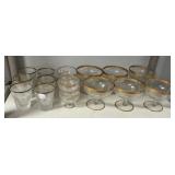 Large Set of Gold Banded Crystal Goblets and Glass