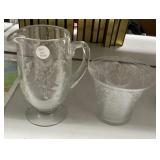 Fostoria "Romance" etched Pitcher and Vase